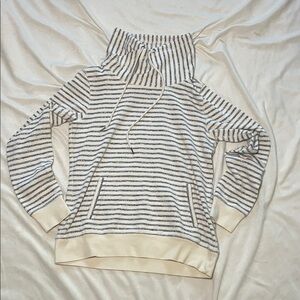 LL Bean Signature Funnel Neck woman's pullover size S cream w/ stripes